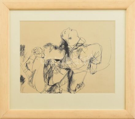 Konecsni György (1908-1970): Alakok. Golyóstoll, papír, jelzés nélkül. Proveniencia: Szerepelt a Szalay Lajos állandó kiállításon, Miskolci Galéria, 1900-es évek. Üvegezett fakeretben. 17,5x23,5 cm