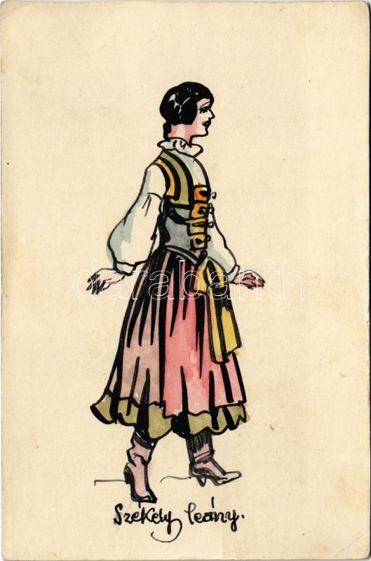 Székely leány. Kézzel rajzolt / Transylvanian folklore. Hand-drawn (EK)