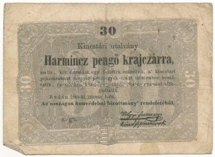 1849. 30kr 'Kossuth bankó' T:III folt Adamo G103