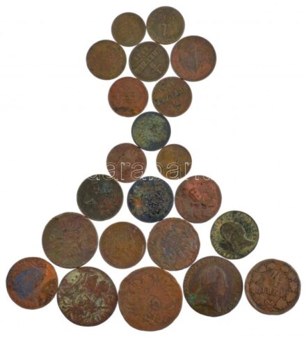 Vegyes: ~1800. 22db-os vegyes, főleg osztrák és magyar krajcár tétel, közte 1851B 1/4kr Cu, 1861B 4kr Cu T:2-3 Mixed: ~1800. 22pcs of mixed, mainly Austrian and Hungarian Kreuzer lot, with 1851B 1/4 Kreuzer Cu, 1864B 4 Kreuzer Cu C:XF-F