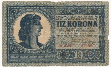 1919. augusztus 9. 10K 'M 2530 074065' T:III-,IV ragasztott Adamo K13