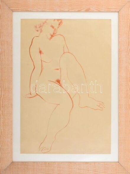 Hajnal János (1913-2010): Női akt, 1940-44 körül. Akvarell, papír, jelzés nélkül. Üvegezett fakeretben. 61,5x41,5 cm