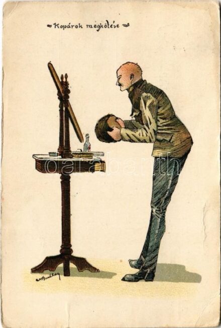 1943 Selmecbánya, Schemnitz, Banská Stiavnica; Kopárok megkötése. A Selmeci Diákéletből XXII. Studentika. Röttig-Romwalter nyomda rt. Sopron / Studentica art postcard s: Bartha L. (Rb)