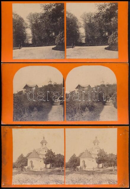 cca 1880 Pozsony (Felvidék), Kálvária-hegy környéke, 3 db hátul feliratozott keményhátú fotó, szép állapotban, 8,5×17,5 cm