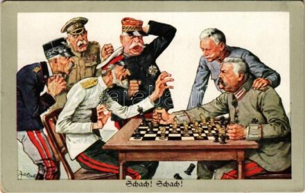 Schach! Schach! / Sakk! Sakk! Antanthatalmak ellenes első világháborús katonai propaganda / Hindenburg and Conrad von Hötzendorf, WWI anti-Entente Powers military propaganda. M. Munk Wien Nr. 1036 s: Theodor Zasche