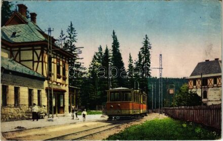 Tátralomnic, Tatranská Lomnica (Magas-Tátra, Vysoké Tatry); Stanica elektr. dráhy / Elektr. Bahnstation / Villamos vasútállomás / tram station, tramway, railway station (EK)
