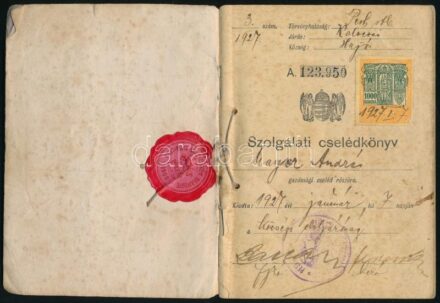 1927 szolgálati cselédkönyv