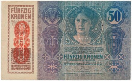 1914. 50K függőleges, piros 'DEUTSCHÖSTERREICH' felülbélyegzéssel T:III Adamo K24M