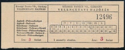 cca 1970 Velencei-tavi Hajózás, 3 Ft-os jegy, szép állapotban