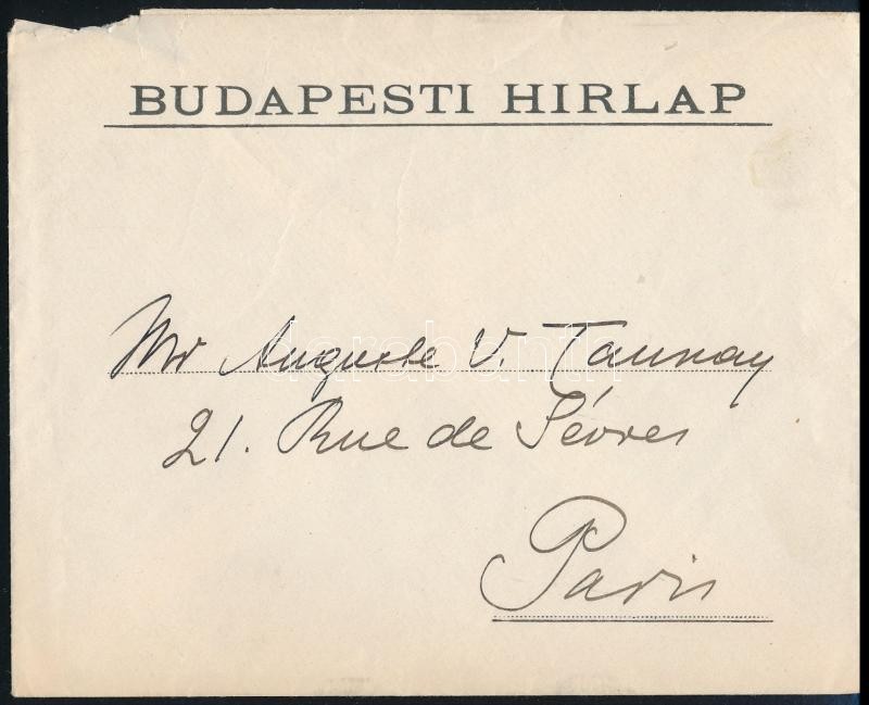 1909 Rákosi Jenő (1842-1929) író, újságíró, színházigazgató, főrendiházi tag francia nyelvű, kézzel írt, saját kézzel aláírt levele a Budapesti Hírlap főszerkesztőjeként, melyben segítséget kér Szakács Andor újságíró - Image 3