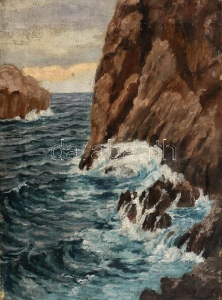 Mendlik Oszkár (1871-1963): Sziklás tengerpart. Olaj, vászon. Jelzés nélkül. 51,5x38 cm.