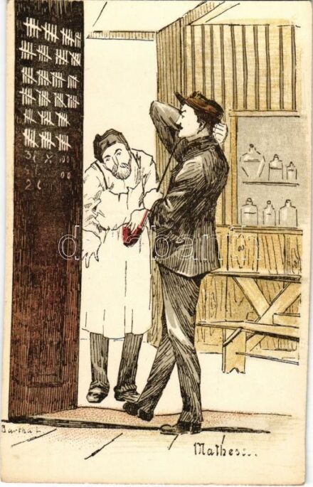 Selmecbánya, Schemnitz, Banská Stiavnica; Mathes. A Selmeci Diákéletből V. Studentika. Röttig-Romwalter nyomda rt. Sopron / Studentica art postcard s: Bartha L.