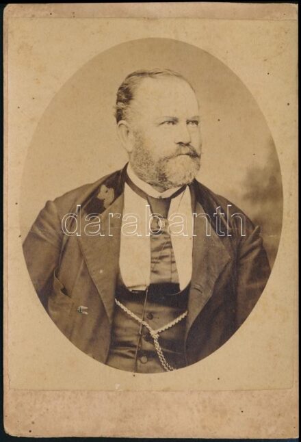 cca 1890-1900 Goldscheider Henrik (1818-1906) aradi nyomdász, az 'Arader Zeitung szerkesztője és kiadója, Balduin Groller apja, keményhátú fotó, foltos, törésnyommal, 10x6 cm
