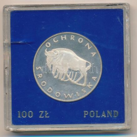 Lengyelország 1977. 100Zl Ag 'Környezetvédelem - Buffalo' műanyag tokban T:1 (eredetileg PP) Poland 1977. 100 Zlotych Ag 'Environmental Protection - Buffalo' in plastic case C:UNC (originally PP) Krause Y#87