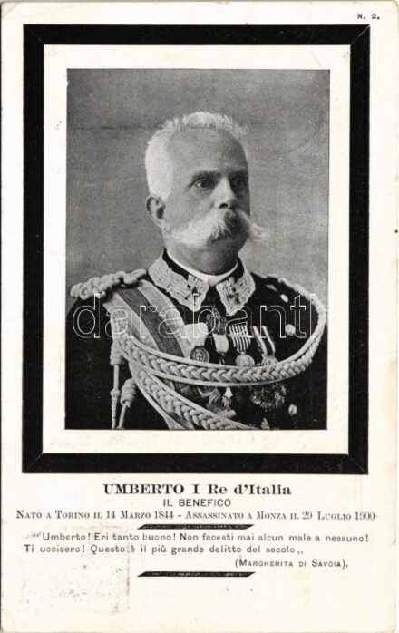 1900 Umberto I Re d'Italia / Umberto I, King of Italy (1844-1900) obituary card (vágott / cut)