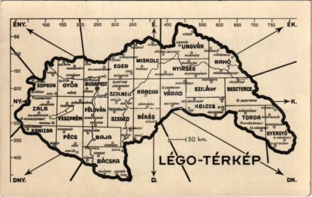 Magyarország légoltalmi körzetei térképen / WWII Hungarian military, passive air defence map (non PC)