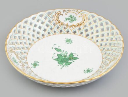 Herendi Apponyi mintás áttört porcelán tál, kézzel festett, jelzett, hibátlan, d: 25 cm