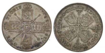 Nagy-Britannia 1923-1928. 1Fl Ag 'V. György' (2xklf) T:3 patina United Kingdom 1923-1928. 1 Florin Ag 'George V' (2xdiff) C:F patina Krause KM#817a, KM#834