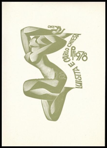 1978 Luisita e Carlo Chiesa, erotikus ex libris, lino, papír, 10×14 cm