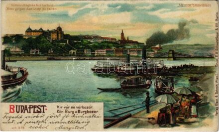 1902 Budapest I. Királyi vár és várbazár. Világítás felé tartandó lap. 'Meteor' No. 378. hold to light litho (apró lyuk / tiny pinhole)