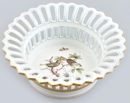 Herendi Rotschild mintás áttört kínáló tál. Kézzel festett, jelzett, hibátlan. d: 24 cm