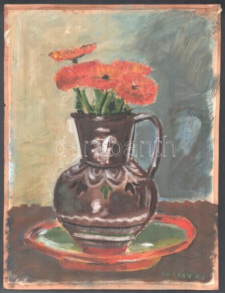 Korpás 63 jelzéssel: Csendélet. Olaj, karton. 31x23,5 cm