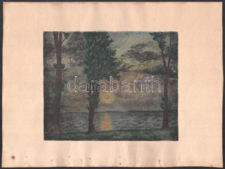 Bereczky Vilmos jelzéssel: Balatoni tájkép. Színezett rézkarc, papír, jelzett, lap széle kissé foltos, 16x19,5 cm