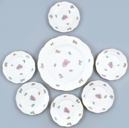 Herendi Eton mintás süteményes készlet, kézzel festett, jelzett, hibátlan, d:16,5 cm ( 6×), d:27,5 cm