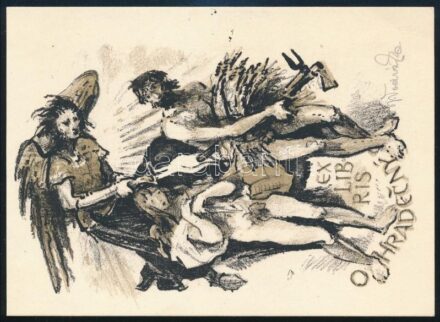 Jaroslav Vodrazka : Ex libris O. Hradecny, litográfia, papír, jelzett, 14,5×10,5 cm