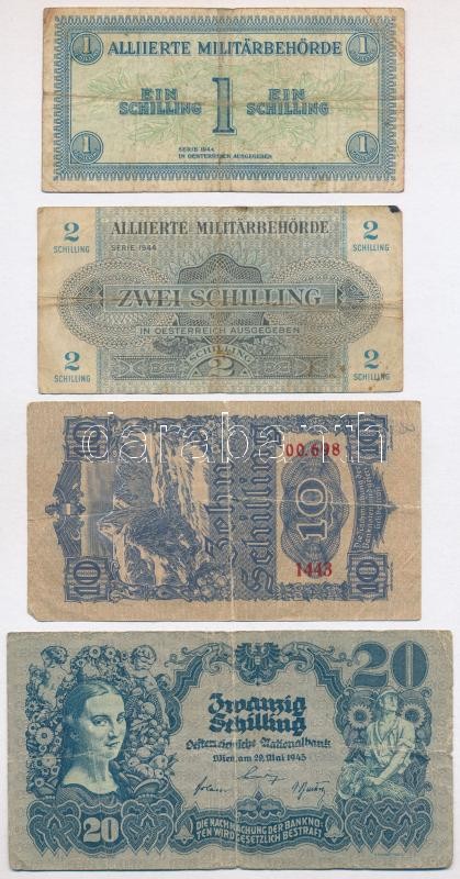 Ausztria 1944-1945. 1Sch - 20Sch (4xklf) T:III,III- folt, kis firka Austria 1944-1945. 1 Schilling - 20 Schilling (4xdiff) C:F,VG spotts, small doodle