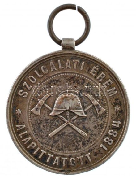 1884. 'Magyar Tűzoltó Szövetség Szolgálati Érme X év után' jelzett Ag kitüntetés (16,62g/37mm) T:2 Hungary 1884. 'The Hungarian Fireman Association, X Years Service Medal' hallmarked Ag decoration (25,27g/0.750/37mm) C:XF