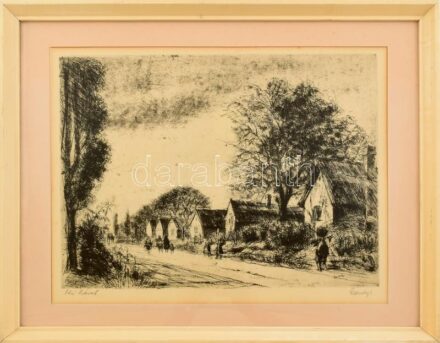 Élesdy István (1912-1987): Kis házak. Rézkarc, papír, jelzett, üvegezett fakeretben, 29x39 cm