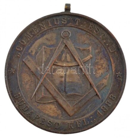 1888. 'Lux in tenebris / Comenius T Est - Budapest Kel 1888' Br, fülezett szabadkőműves páholy emlékérem (40mm) T:2 ph.