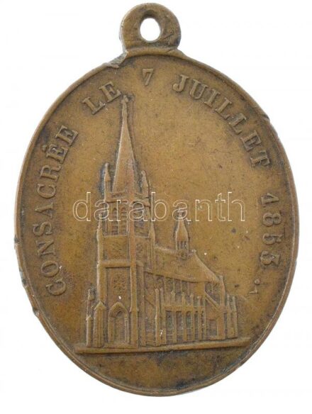Franciaország 1853. 'Consacrée le Juillet 1853 / B. P. Fourier de Mattaincourt.' Br vallási emlékérem füllel (35x29mm) T:2,2- France 1853. 'Consacrée le Juillet 1853 / B. P. Fourier de Mattaincourt.' Br religious medallion with ear