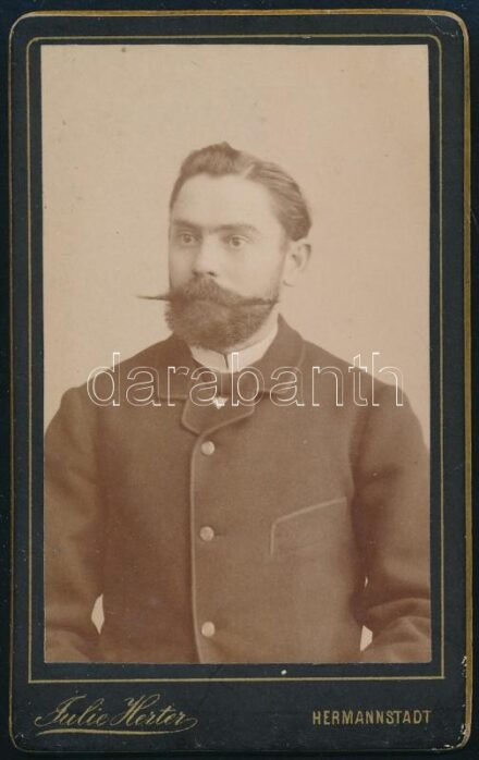 cca 1880 Férfiportré, keményhátú fotó Julie Herter nagyszebeni műterméből, 10,5×6,5 cm