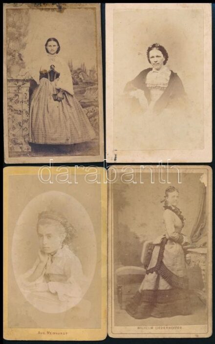 cca 1865 Női és kislány portrék, 4 db, némelyik foltos, 10,5×6 cm