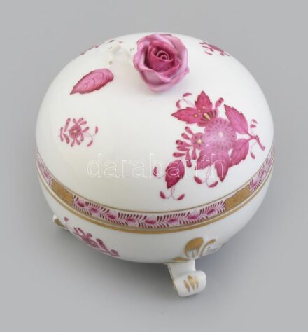 Herendi Apponyi mintás porcelán bonbonnier. Kézzel festett, jelzett, hibátlan. m: 13 cm