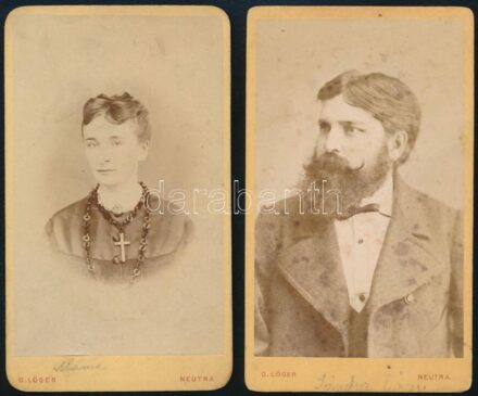cca 1870 Portrék, 2 db keményhátú fotó Löger nyitrai műterméből, 10,5×6 cm