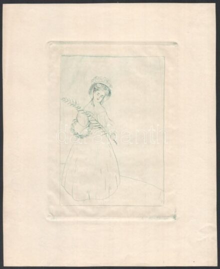 Jelzés nélkül: Hölgy virággal. Rézkarc, papír. 19,5x14 cm