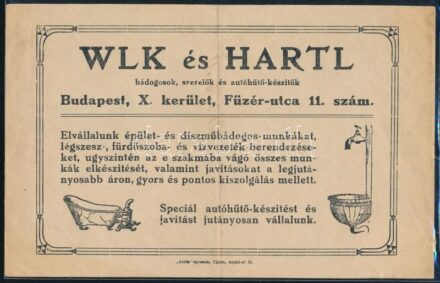 1931 Bp., Wilk és Hartl bádogosok, szerelők stb. fejléces számlája