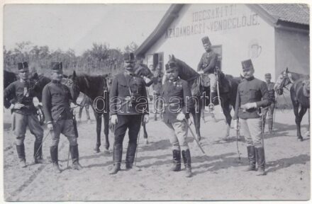 1907 Kerepes (Pest), Hrúz Ádám Petőfi csárdája (Idecsak itt! Az Ádámbácsi vendéglője), magyar katonatisztek üdvözlete a cs. és kir. nagy hadgyakorlatok emlékére / Erinnerung an die grossen K.u.k. Kaisermanöver / Hungarian military