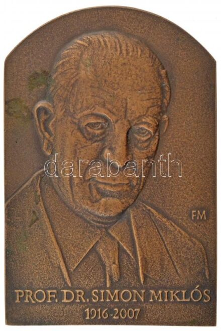 Fritz Mihály (1947-) 2007. 'Prof. Dr. Simon Miklós 1916-2007 / Magyar Dermatológiai Társulat' kétoldalas, öntött bronz emlékérem (125x84mm) T:1-