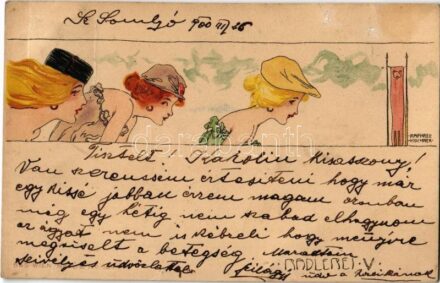 1900 Radlerei V. / Lady with bicycle. B&S Wien Serie No. 1044. Art Nouveau, litho s: Raphael Kirchner (fa)