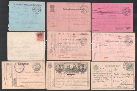 cca 1916-1918 47 db tábori posta lap. Pusztai József, érdekes, vegyes tartalom Merre jönnek, hol vannak, merre tartanak. csapatmozgások, sok féle laptípus