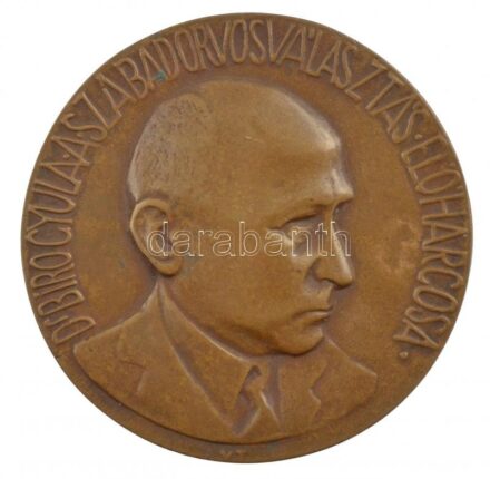 Vilt Tibor (1905-1983) DN 'Dr. Bíró Gyula a szabad orvosválasztás előharcosa' egyoldalas, öntött bronze plakett (76mm) T:2 Hungary ND 'Gyula Bíró M.D., Vanguard of the free Medical Doctor choosing' one-sided cast bronze plaque (76mm) C:XF