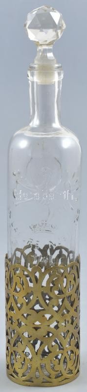 Ecetes, olajos üvegcse, csiszolt üvegdugóval, áttört, jelzett fém foglalattal. m:25 cm