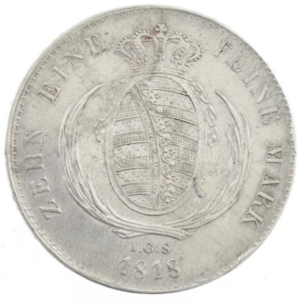 Német Államok / Szászország 1818IGS Konvenciós Tallér (1/10M) Ag 'I. Frigyes Ágost' (27,88g) T:2- patina German States / Saxony 1818IGS Conventionsthaler (1/10 Mark) Ag 'Friedrich August I' (27,88g) C:VF patina Krause KM#1077