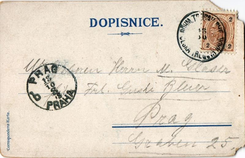 1898 (Vorläufer) Ceská Trebová, Böhmisch Trübau; Radnice, Mest. Skola, Lázne Hory, Nádrazí / town hall, school, spa, bath, railway station. Art Nouveau, floral, litho (b) - Image 2