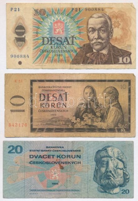 Csehszlovákia 1960. 10K + 1961. 100K + 1970. 20K + 1986. 10K + Csehország 1994. 50K T:III Czechoslovakia 1960. 10 Korun + 1961. 100 Korun + 1970. 20 Korun + 1986. 10 Korun + Czech Republic 1994. 50 Korun C:F
