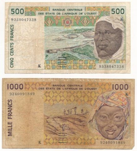 Nyugat Afrikai Államok / Szenegál 1991. 1000Fr (3x) + 1993. 500Fr T:III,III- Western African States / Senegal 1991. 1000 Francs (3x) + 1993. 500 Francs C:F,VG